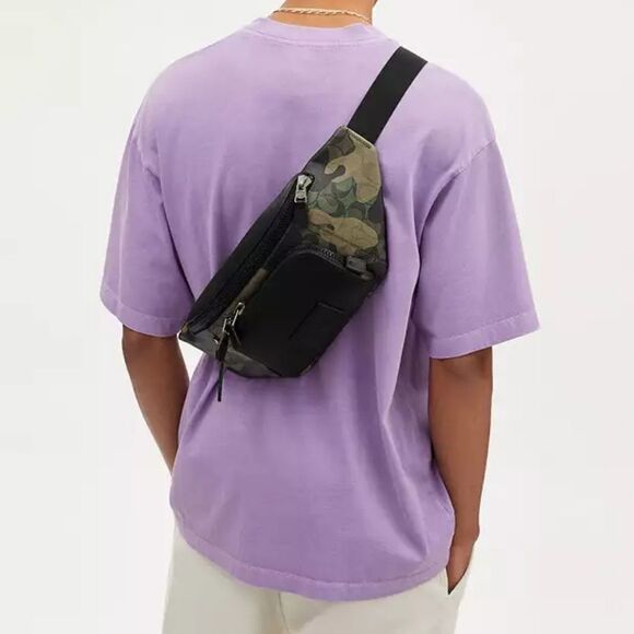 NWT Coach CM184 Track Green Signature Camo Print Coated Canvas Leather Belt Bag - Picture 1 of 7